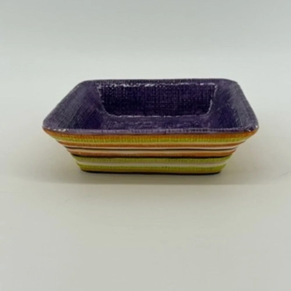 Bella‎ Casa by Ganz Ceramic Square Dish Purple Striped Candy Trinket Dish